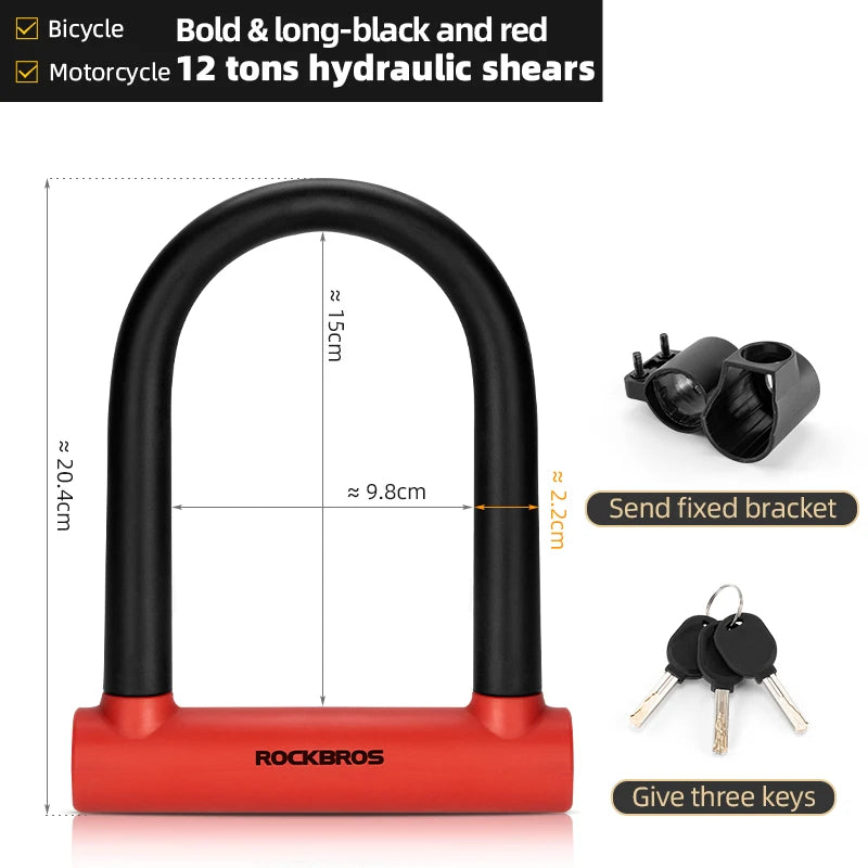 ROCKBROS Bicycle U Lock anti Hydraulic Shear Battery Electric Motorcycle anti Theft Lock Portable Key Combination Bike Locks